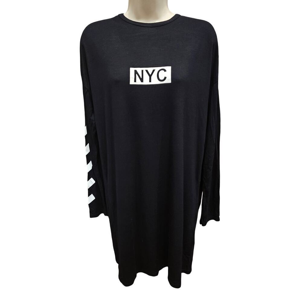 NWT boohoo NYC new york spell out long sleeve tunic dress black 6 M travel USA
